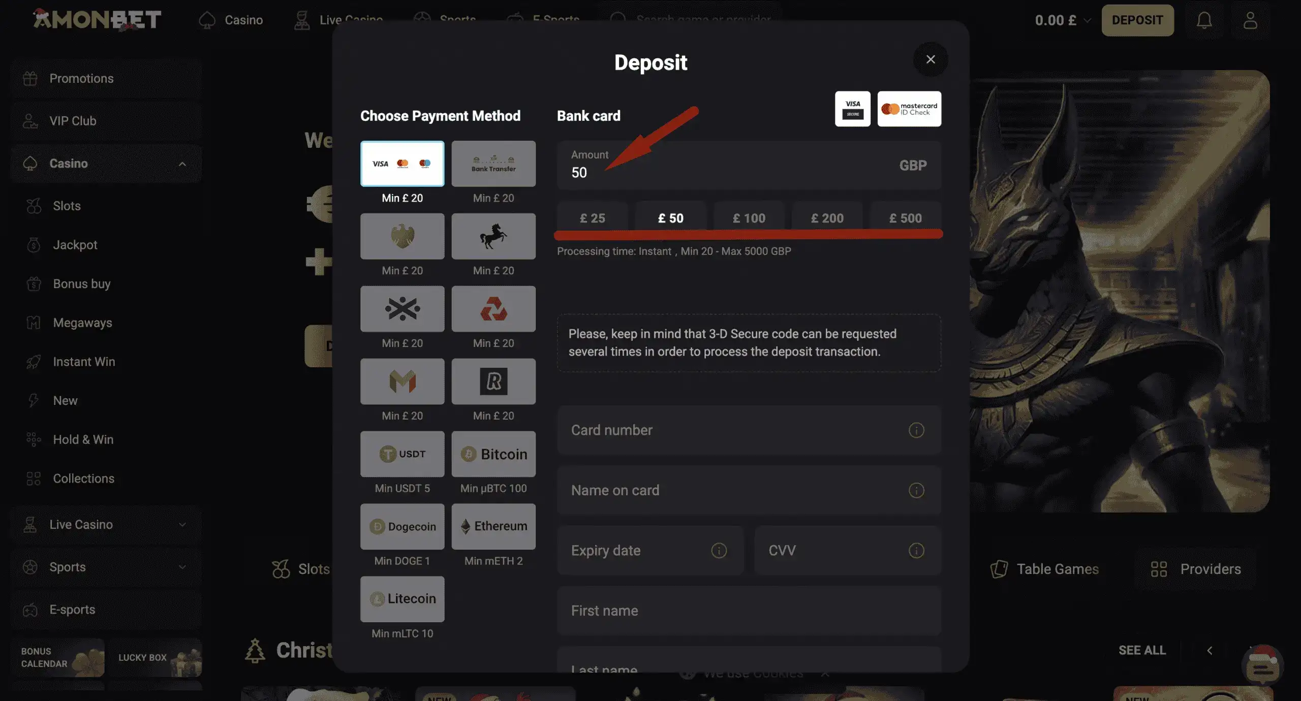 visa deposit