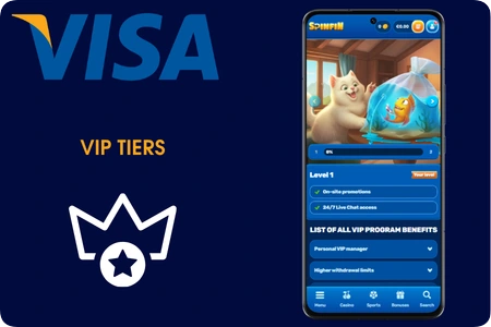 The Spinfin Casino VIP programme runs across five tiers with cashback from 10 to 15 percent